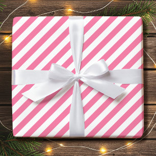 Striped Diagonal Holiday Simple Pink White Wrapping Paper