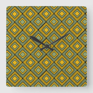 Striped Diamonds - Green Square Wall Clock