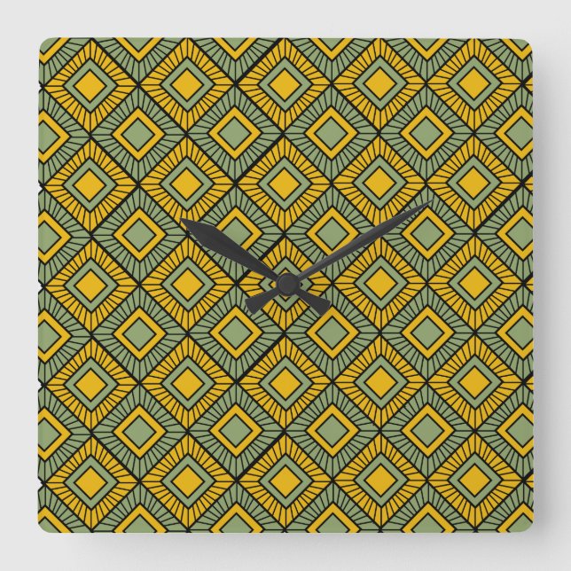 Striped Diamonds - Green  Square Wall Clock (Front)