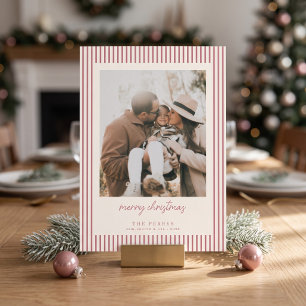 Striped Dusty Rose Merry Christmas Photo Holiday Card