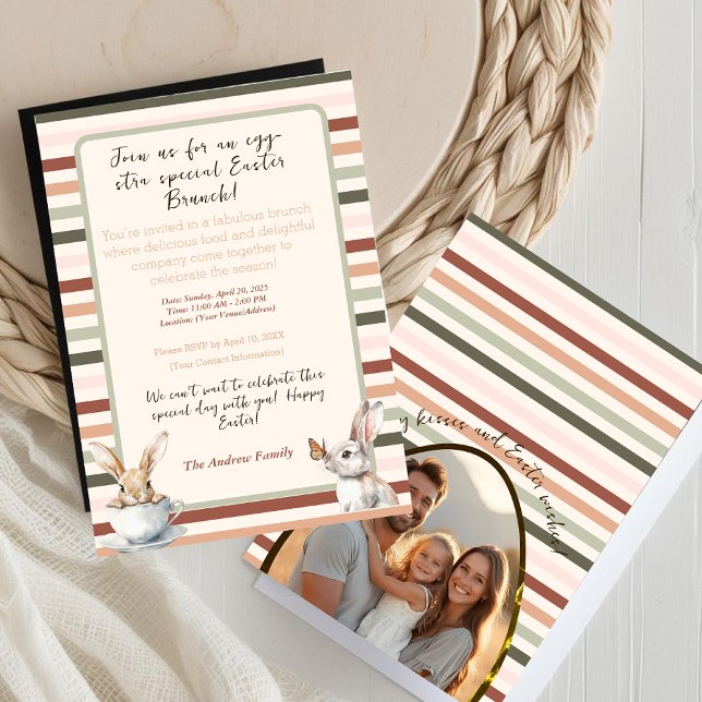 Striped Easter bunnies with Custom Photo Invitation (Striped Easter bunnies with Custom Photo Invitation)