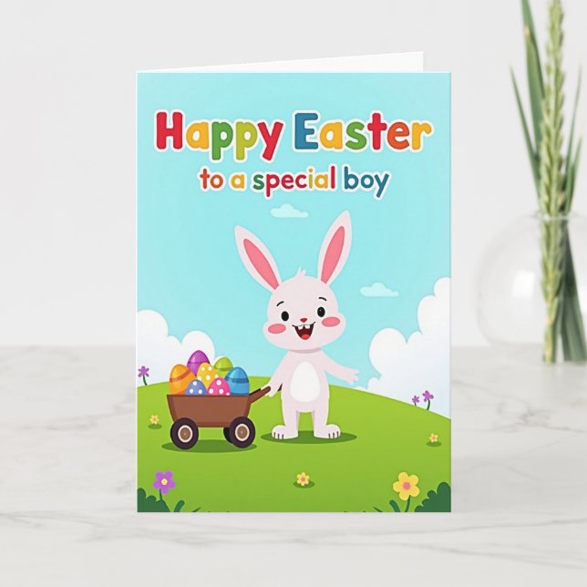 Striped Eggs Rabbit Cart Card (Front)