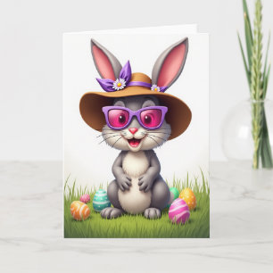 Striped Eggs Springtime Rabbit Card