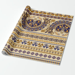 Striped egyptian seamless pattern. Colorful floral Wrapping Paper