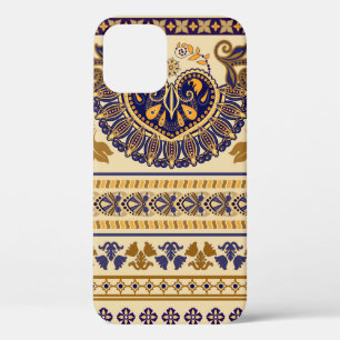Striped egyptian seamless pattern. Colourful flora iPhone 12 Case