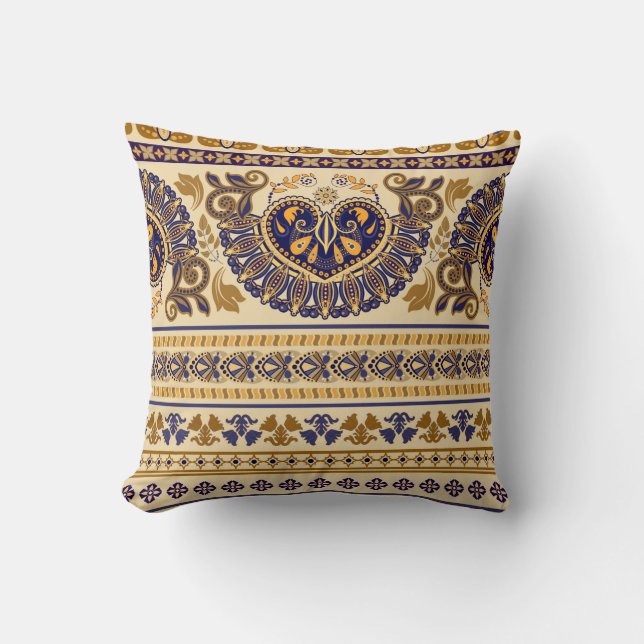 Striped egyptian seamless pattern. Colourful flora Cushion (Front)