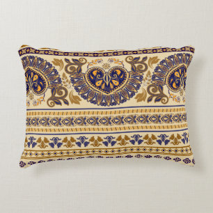 Striped egyptian seamless pattern. Colourful flora Decorative Cushion