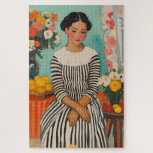 Striped Elegance with Flowers Jigsaw Puzzle