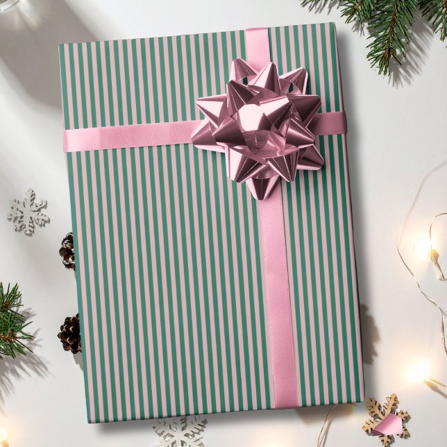 Striped Emerald Green Rose Gold Christmas Holiday  Wrapping Paper (Creator Uploaded)