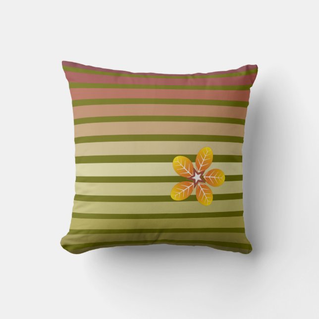 Striped fall pattern and flower in autumn colours cushion (Front)
