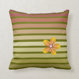 Striped fall pattern and flower in autumn colours cushion