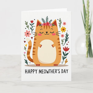 Striped Feline Floral Card