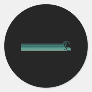 Striped Female Surfer Catching Rrel Classic Round Sticker