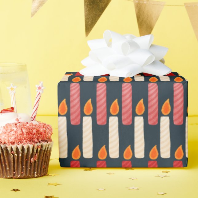 Striped Festive Candle Holiday Wrapping Paper (Birthday Party)