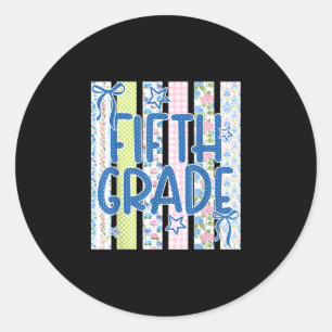 Striped fifth grade coquette bow back to school classic round sticker
