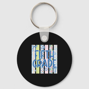 Striped fifth grade coquette bow back to school key ring