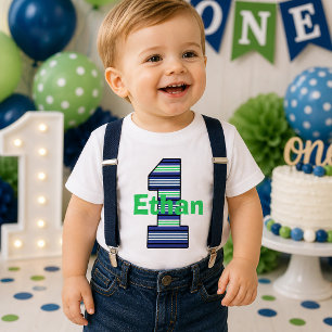 Striped First Birthday Boy T-Shirt
