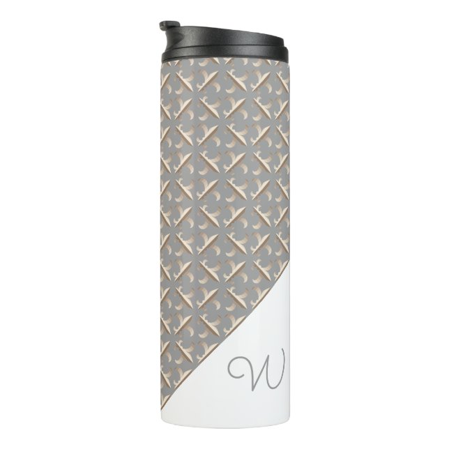 Striped Fleur de lis pattern Monogrammed Thermal Tumbler (Rotated Right)