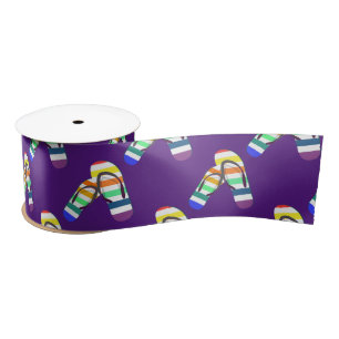 Striped Flip Flops on Purple Satin Ribbon