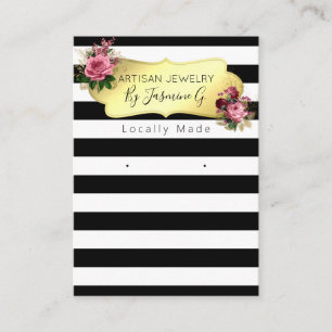 Striped Floral Black White Jewellery Display Card