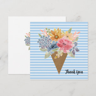 Striped Floral Bouquet Watercolor Thank You Card