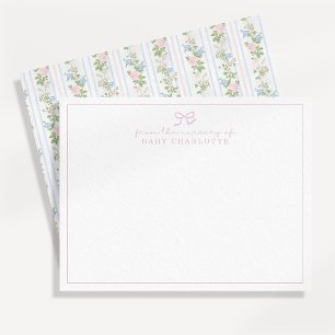 Striped floral bow nursery note card