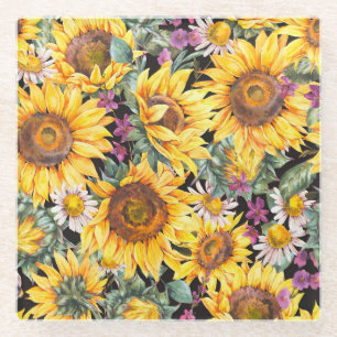 Striped Floral: Colourful Indian Ornament Glass Coaster