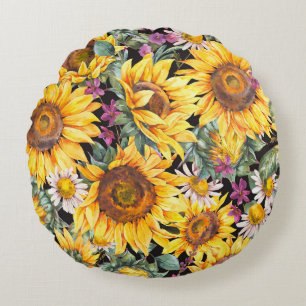 Striped Floral: Colourful Indian Ornament Round Cushion