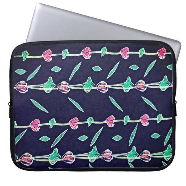 Striped flowers laptop sleeve (Front)