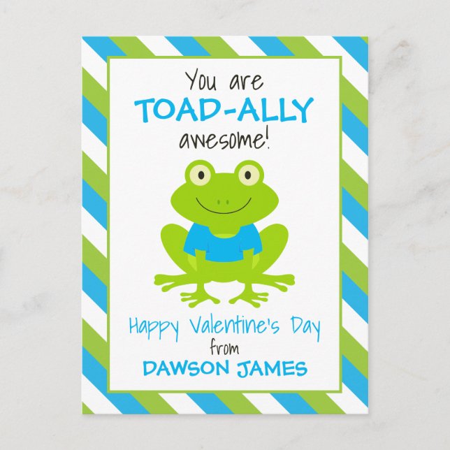 Striped Frog Toad Personalised Valentine's Cards (Front)