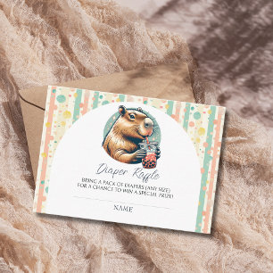 Striped Funny Capybara Baby Shower Diaper Raffle Enclosure Card