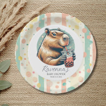 Striped Funny Capybara Custom Name Baby Shower