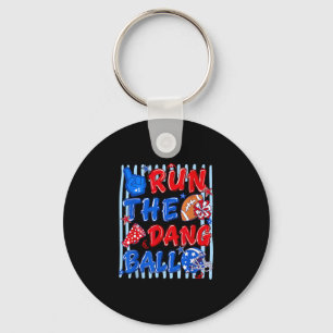 Striped funny football season game day run the key ring