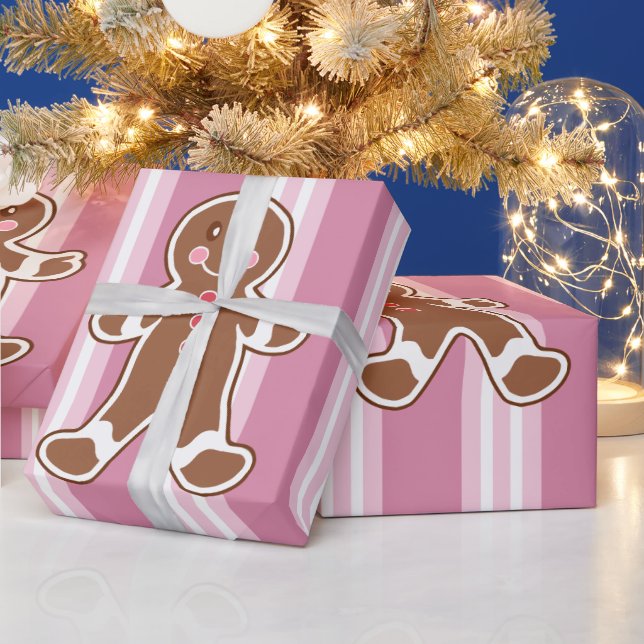 Striped Gingerbread Boy Wrapping Paper  (Holidays)