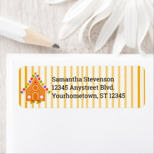 Striped Gingerbread Candy Christmas Label Return Address Label