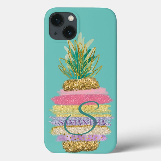  Striped Glitter Pineapple Mint Green  Case-Mate iPhone Case (Back)