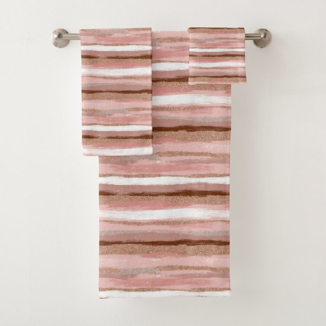 Striped Gold Glitter Pink Bath Towel Set (Insitu)