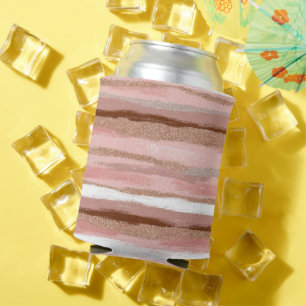 Striped Gold Glitter Pink Can Cooler