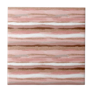 Striped Gold Glitter Pink Ceramic Tile