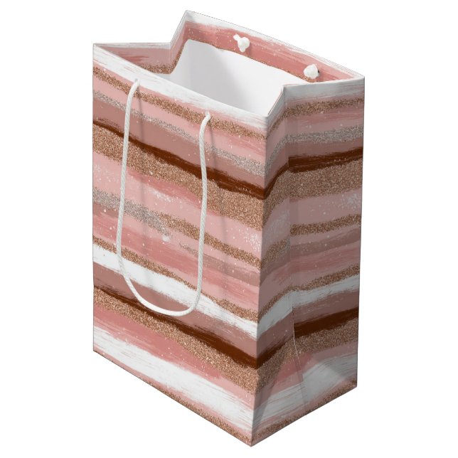 Striped Gold Glitter Pink Gift Bag (Front Angled)