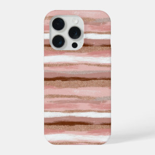 Striped Gold Glitter Pink  iPhone 15 Pro Case