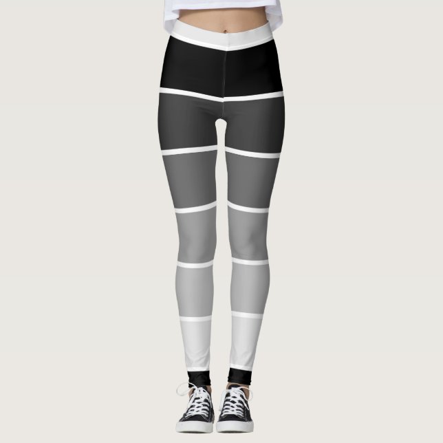 Striped Gradation From White To Black Leggings (Front)