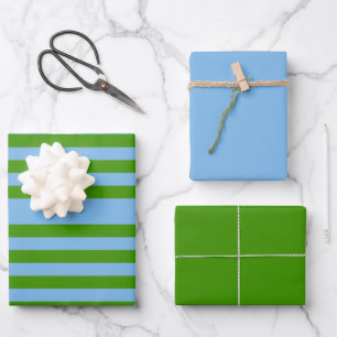 Striped Grass Green and Denim Blue Wrapping Paper