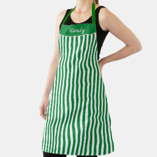 Striped Green and White Pattern Apron