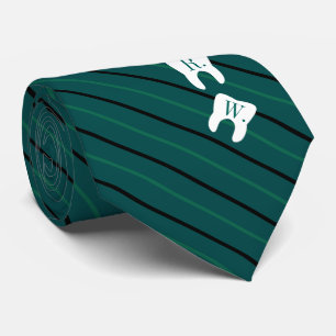 Striped Green Dentistry Initialised Teeth Tie