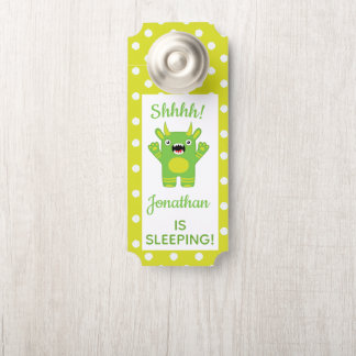 Striped Green Monster  Shhh! Baby Is Sleeping Door Hanger