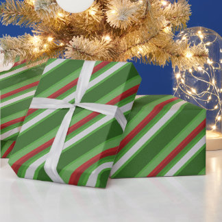 Striped Green, Red and White Christmas Wrapping Paper