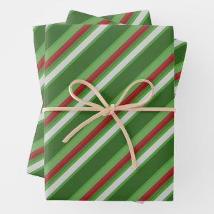 Striped Green, Red and White Christmas  Wrapping Paper Sheet