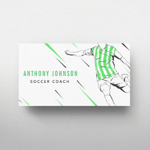 Striped Green Uniform Soccer Player Coach Modern Business Card
