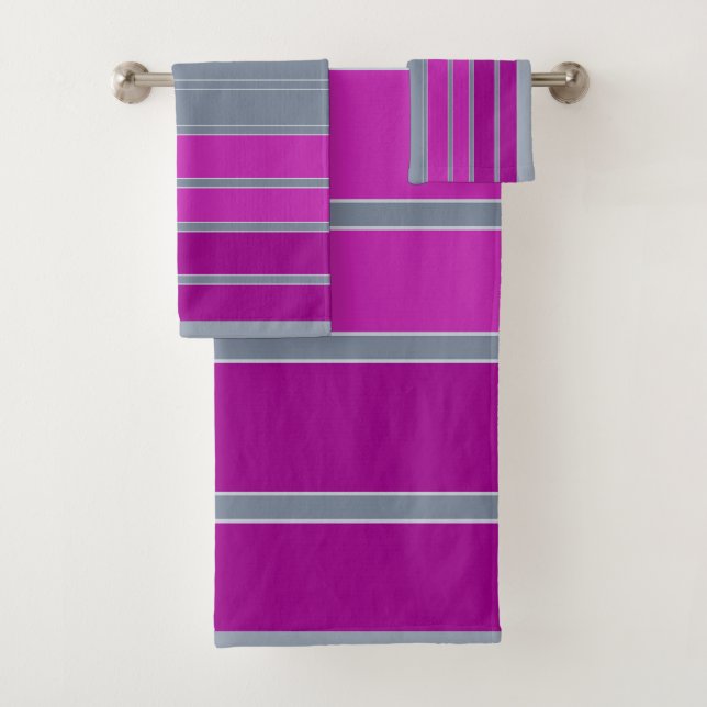 Striped grey purple fashion pattern bath towel set (Insitu)